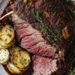 boneless cross rib roast recipe 1 Boneless cross rib roast with rosemary and red wine gravy served on a platter